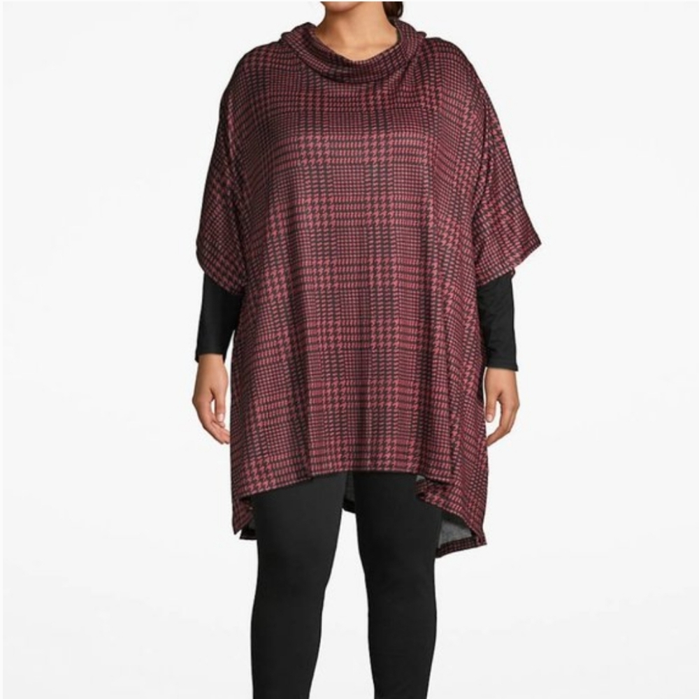 LANE BRYANT poncho Cozy Touch Plaid Cowlneck 18/20
